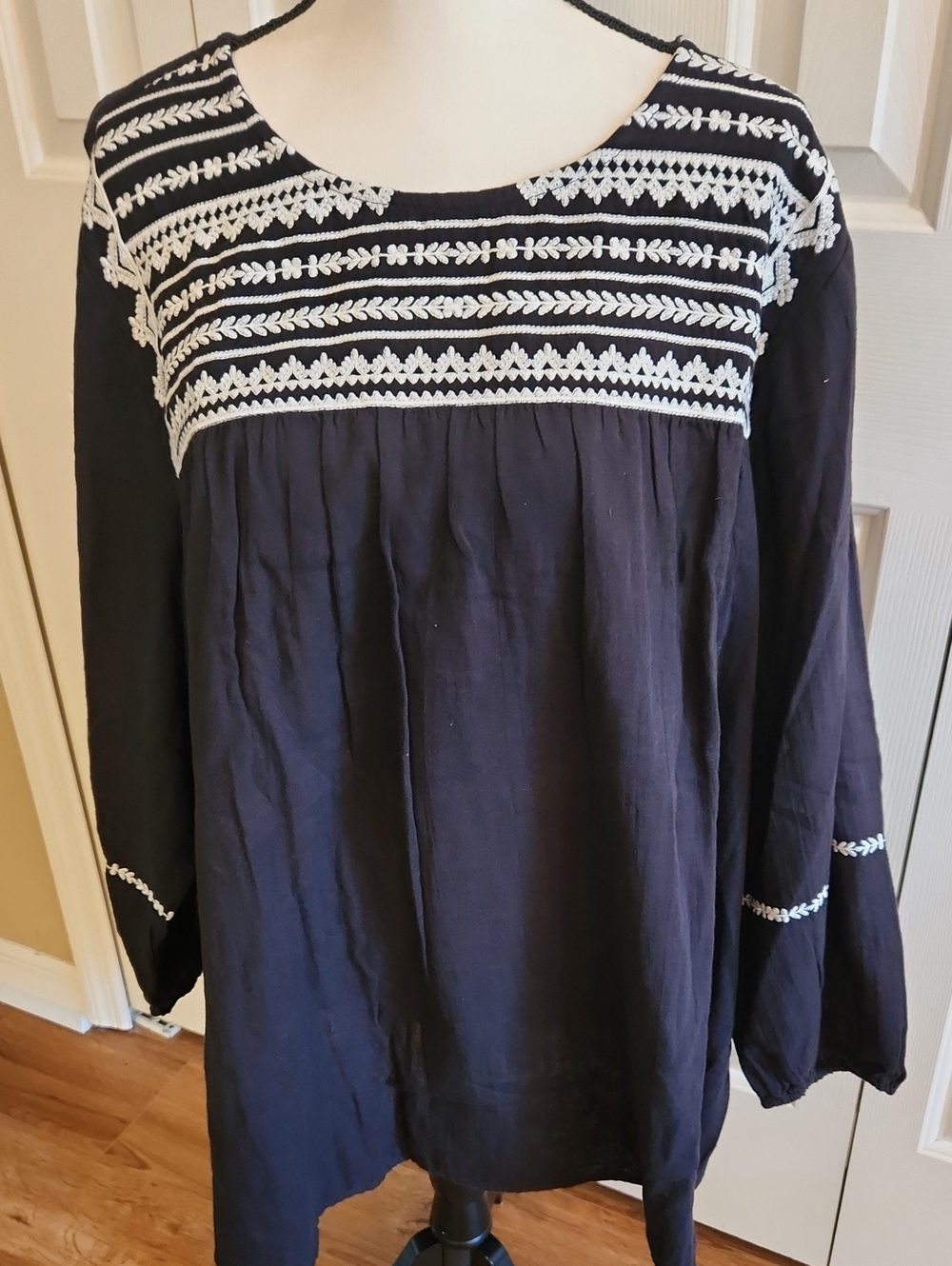 Lane Bryant Black Tunic with White Embroidered Yoke